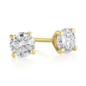 0.56 Carat Round Lab Grown Diamond Ear Studs set in 14K Yellow Gold (4 Prong Setting)
