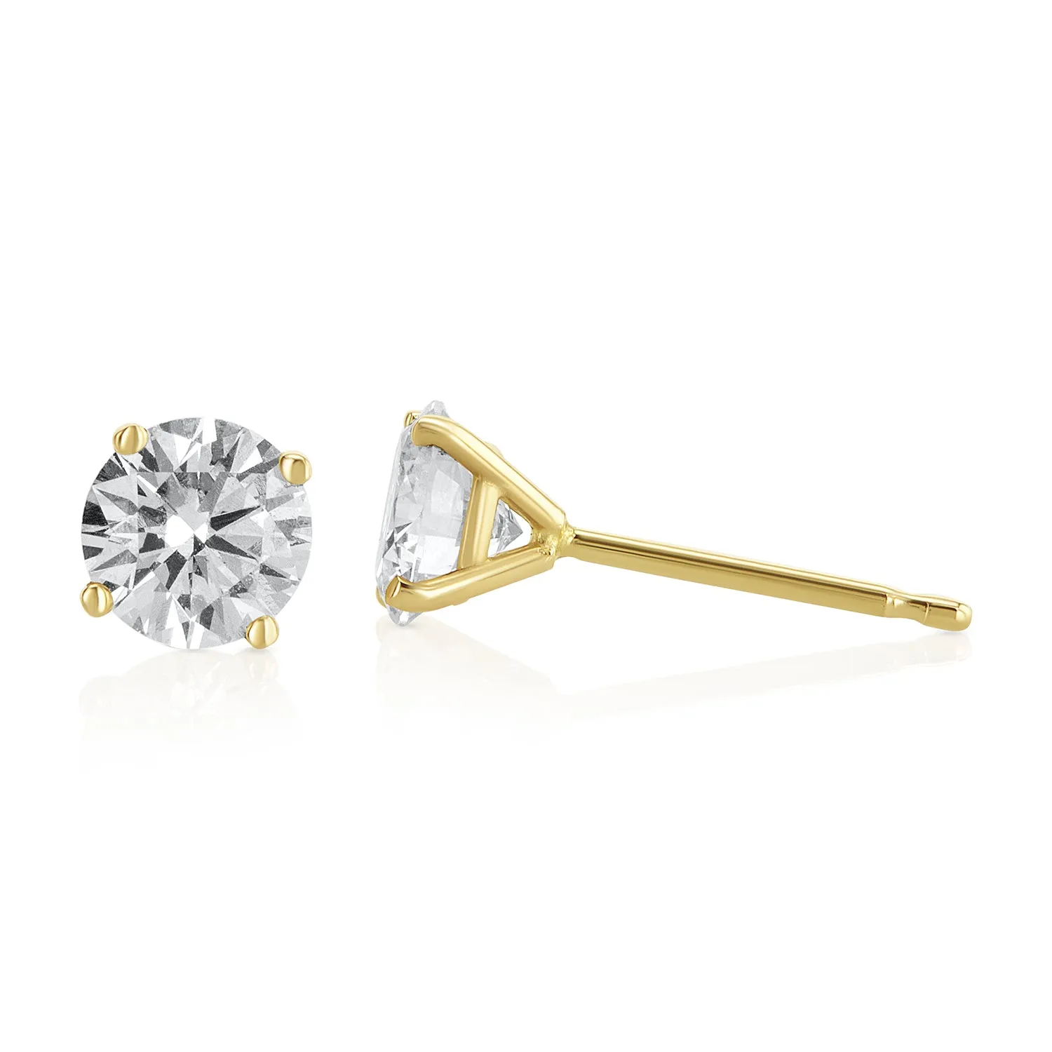 0.75 Carat Round Lab Grown Diamond Ear Studs set in 14K Yellow Gold (4 Prong Setting)
