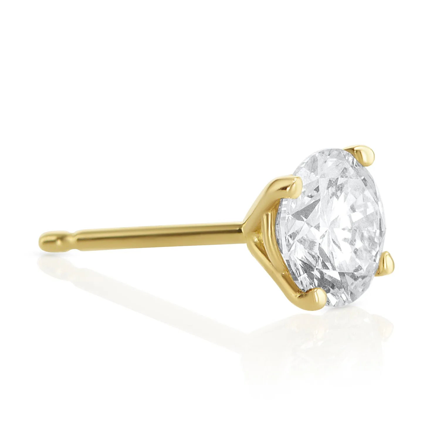 0.75 Carat Round Lab Grown Diamond Ear Studs set in 14K Yellow Gold (4 Prong Setting)