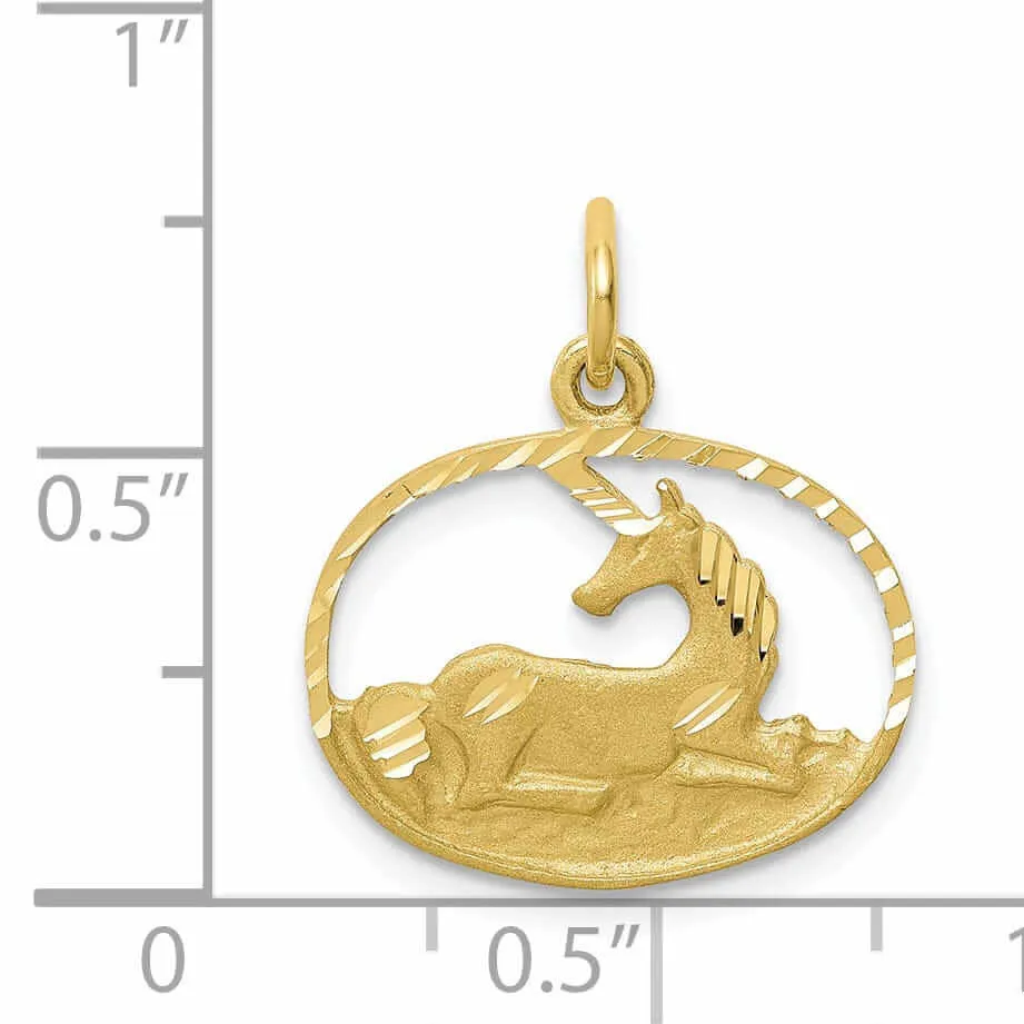 10k Yellow Gold Unicorn In Ring Shape Pendant