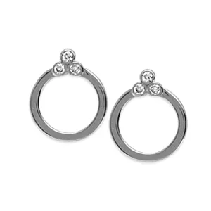14k White Gold Diamond Circle Earrings