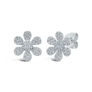 14k White Gold Diamond Flower Earrings
