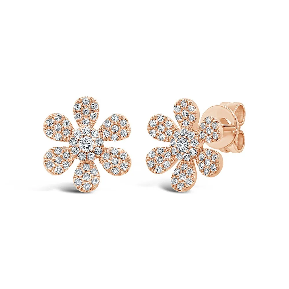 14k White Gold Diamond Flower Earrings