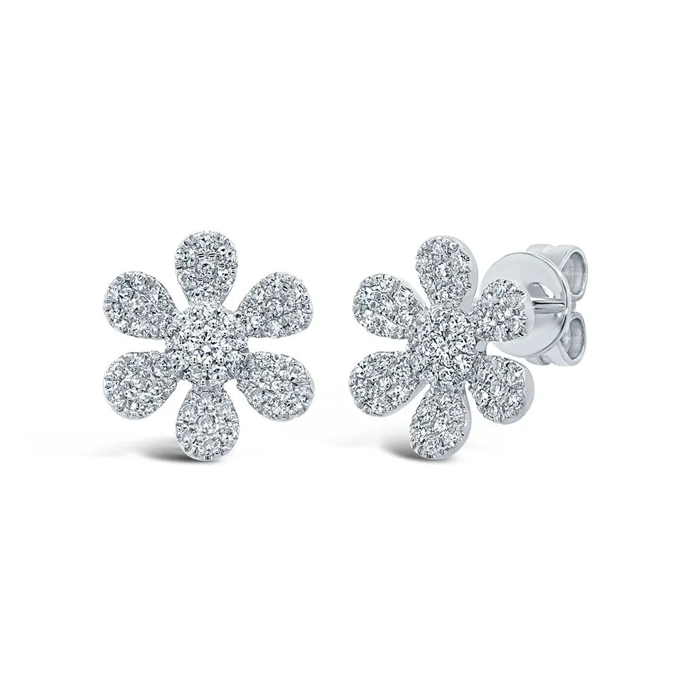 14k White Gold Diamond Flower Earrings
