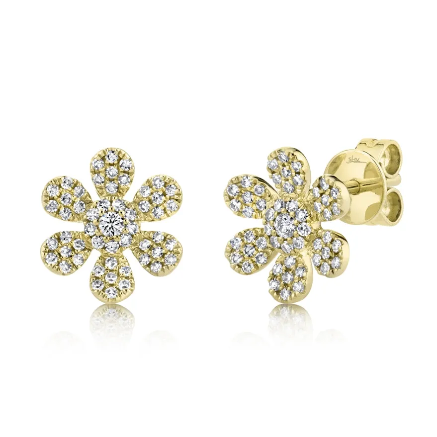 14k White Gold Diamond Flower Earrings
