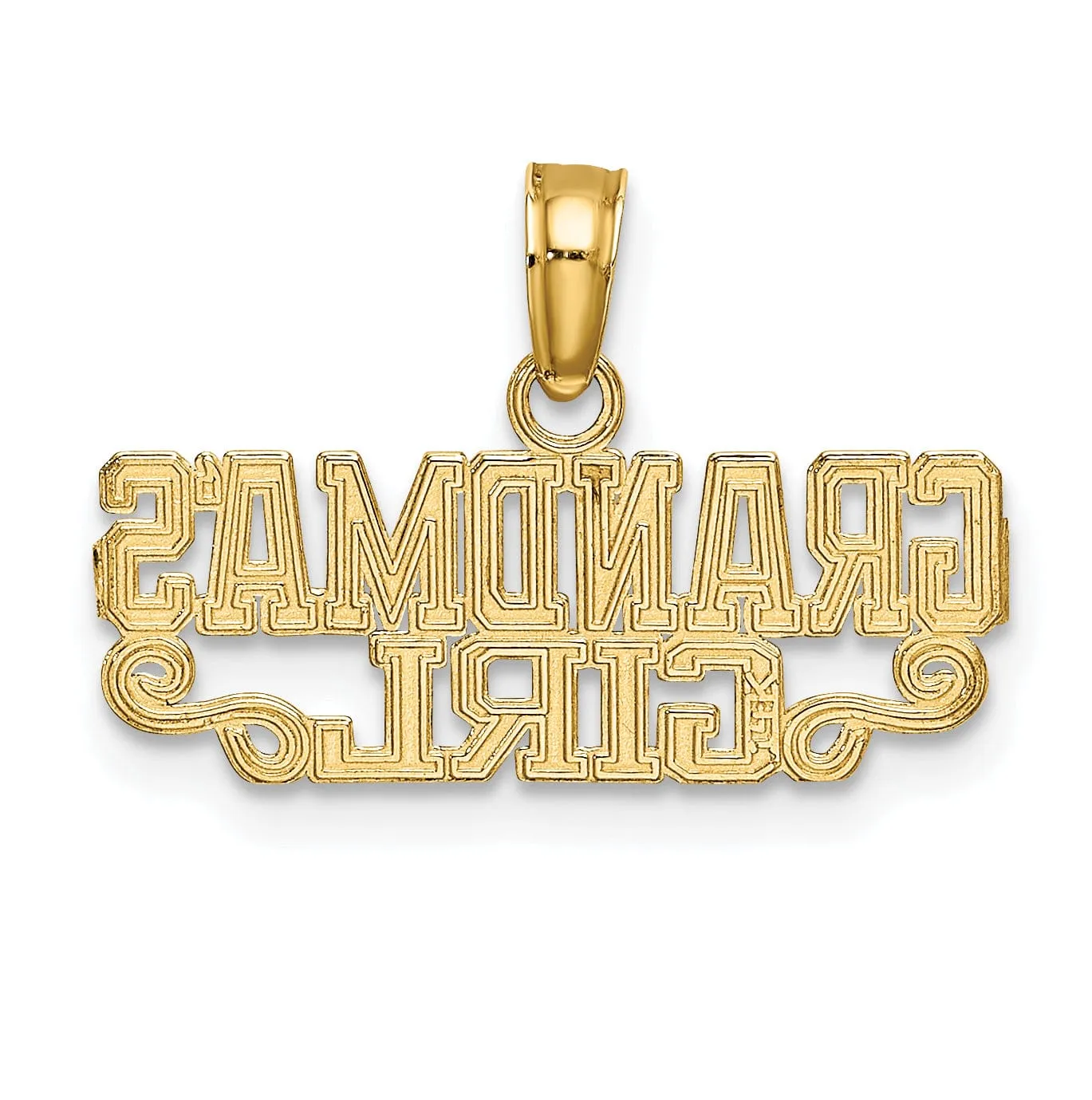 14k Yellow Gold Flat Back Polished Finish GRANDMA'S GIRL in Script Charm Pendant