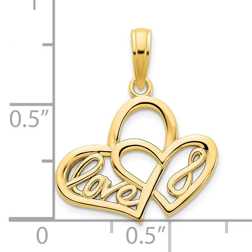 14k Yellow Gold Polished Flat Back Women's Heart LOVE Infinity Symbol Fancy Design Charm Pendant