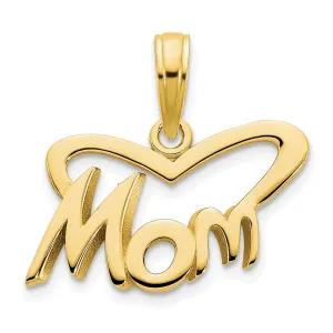 14k Yellow Gold Solid Polished Finish MOM Heart Shape Design Charm Pendant
