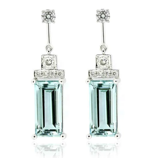 18ct white gold aquamarine & diamond earrings