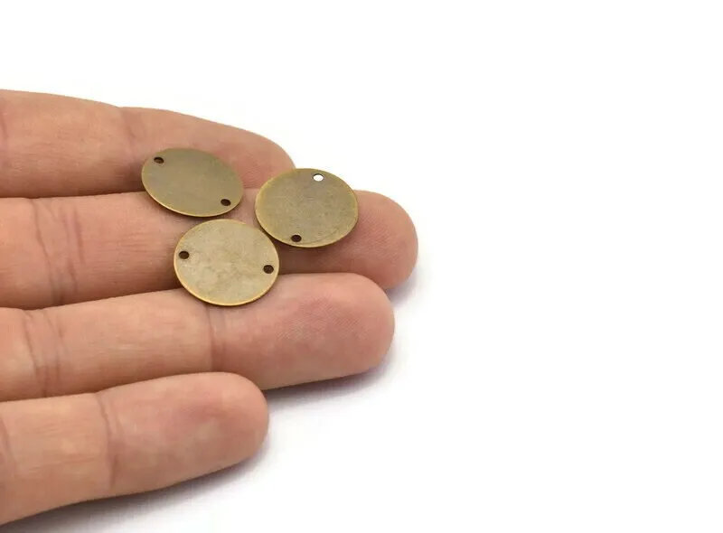 2 Holes Round Connector, 100 Antique Brass Round Connectors with 2 Holes (16mm) Pen 65  K012