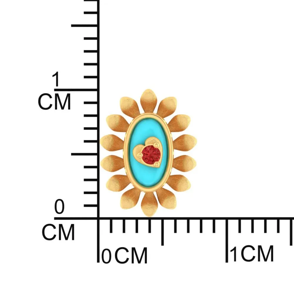 22k Sunflower Designed Gold Earrings With A Heart In The Center