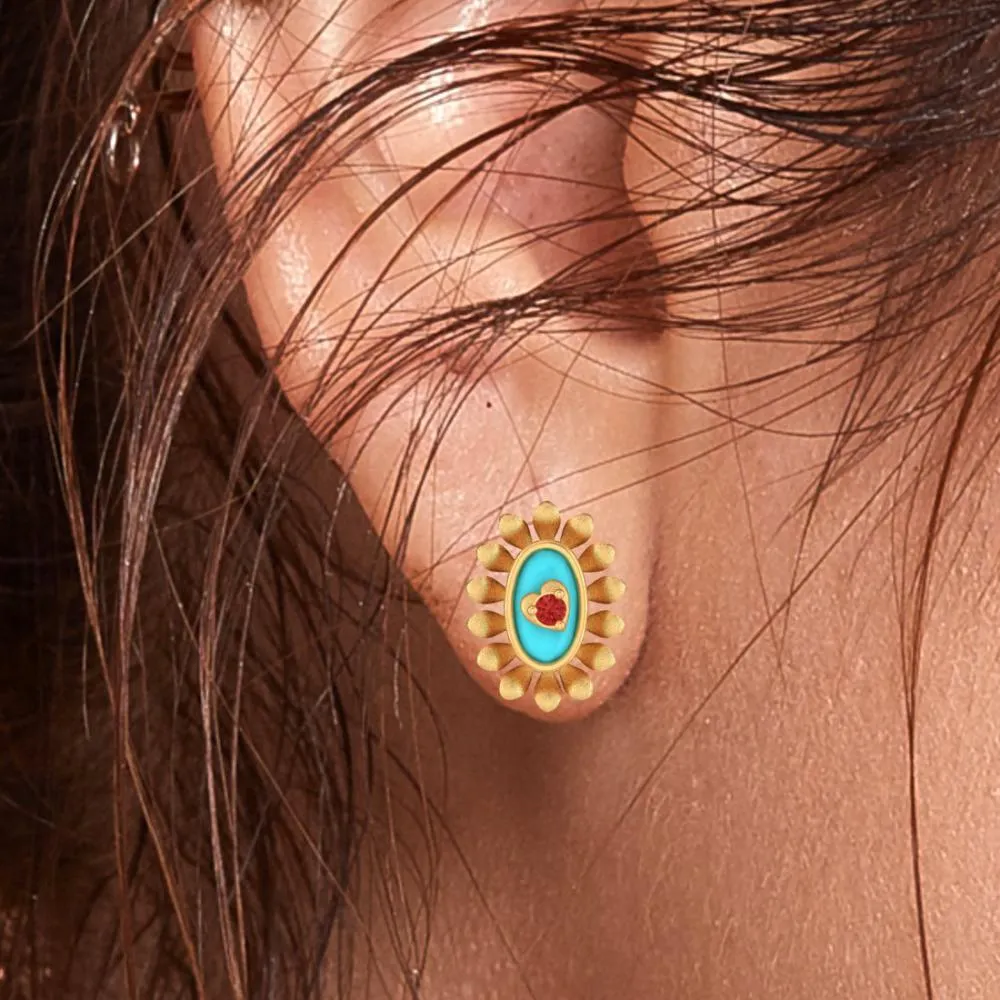 22k Sunflower Designed Gold Earrings With A Heart In The Center