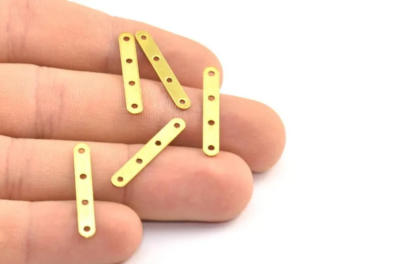4 Holes Connectors, 50 Raw Brass with 4 Holes Connectors  (25x4mm) A0311
