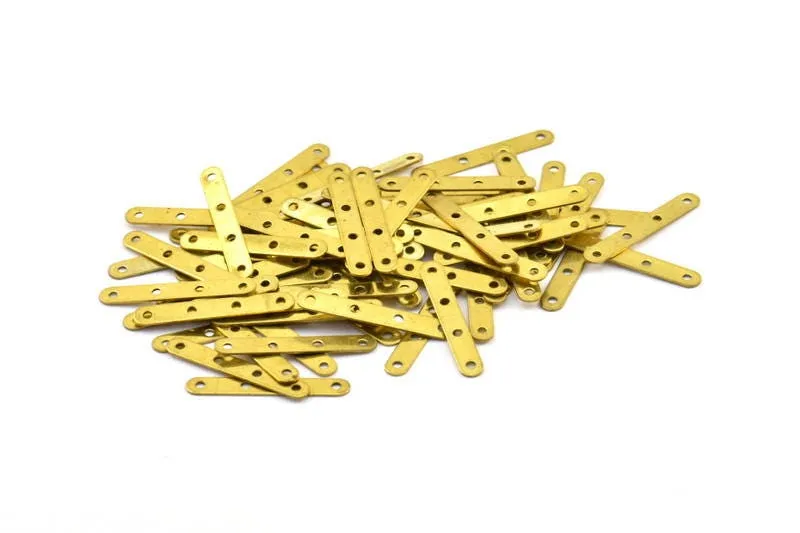 4 Holes Connectors, 50 Raw Brass with 4 Holes Connectors  (25x4mm) A0311