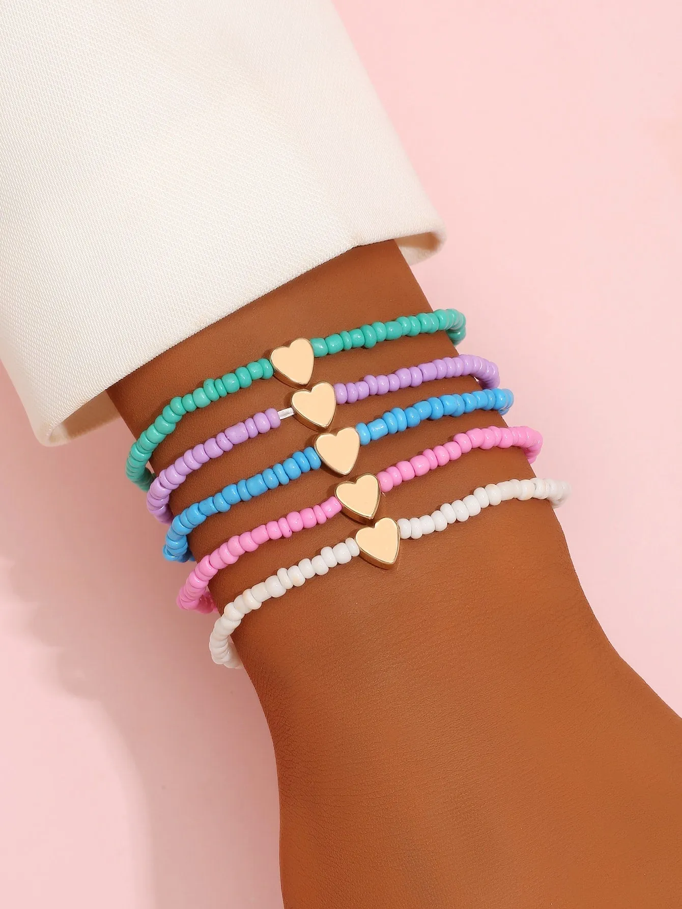5pcs/Set Bohemian Beach Style Colorful Beaded Bracelets For Women
