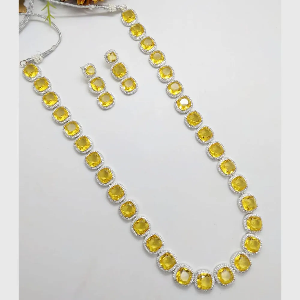 Aamrapali Silver Plated AD Long Necklace Set