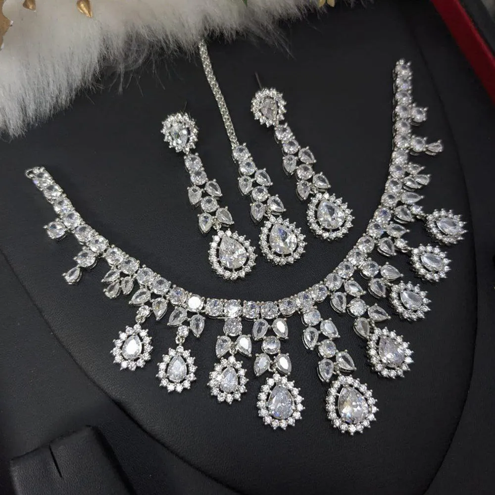 Aamrapali Silver Plated AD Necklace Set