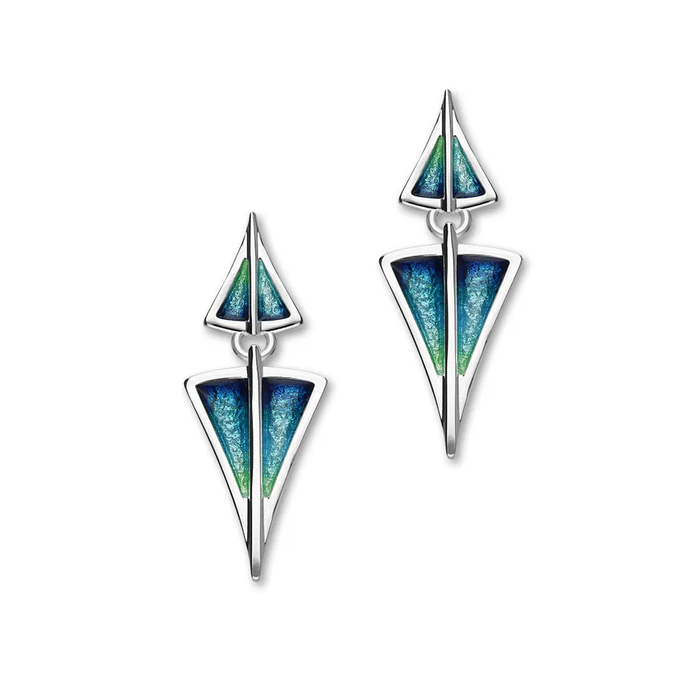 Aegean Sterling Silver & Aquamarine Enamel Short Drop Earrings, EE481