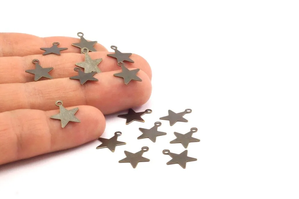 Antique Copper Star, 50 Antique Copper Star Charms  Findings  (14x12mm) Pen 454 K155