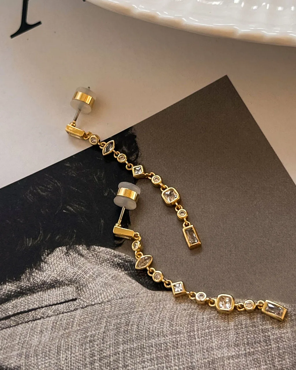 Bezel Stone Drop Studs- Gold