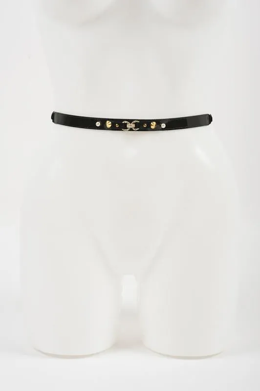 Black Studded Skinny Belt