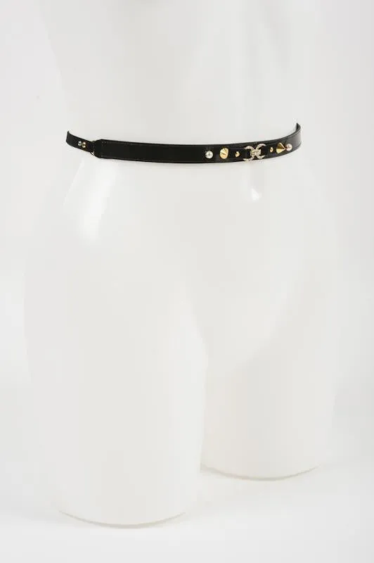 Black Studded Skinny Belt