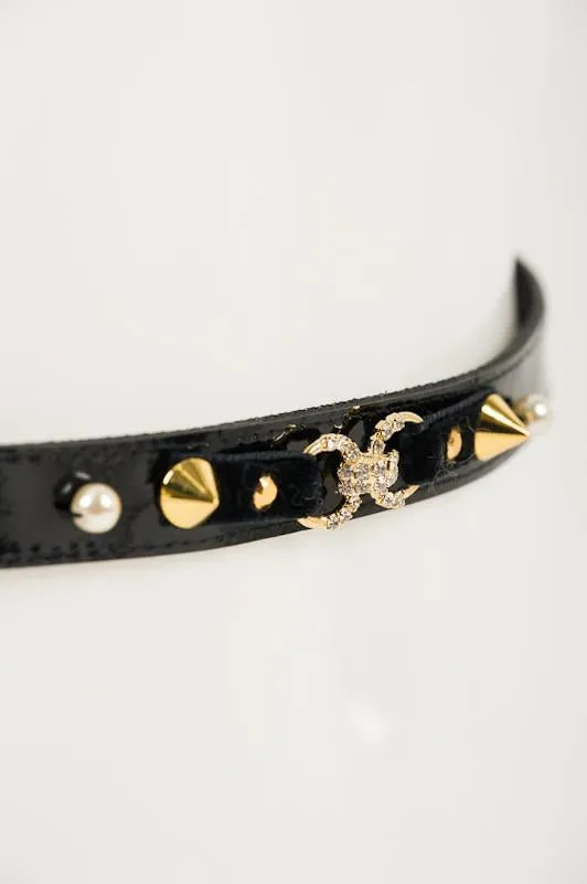 Black Studded Skinny Belt