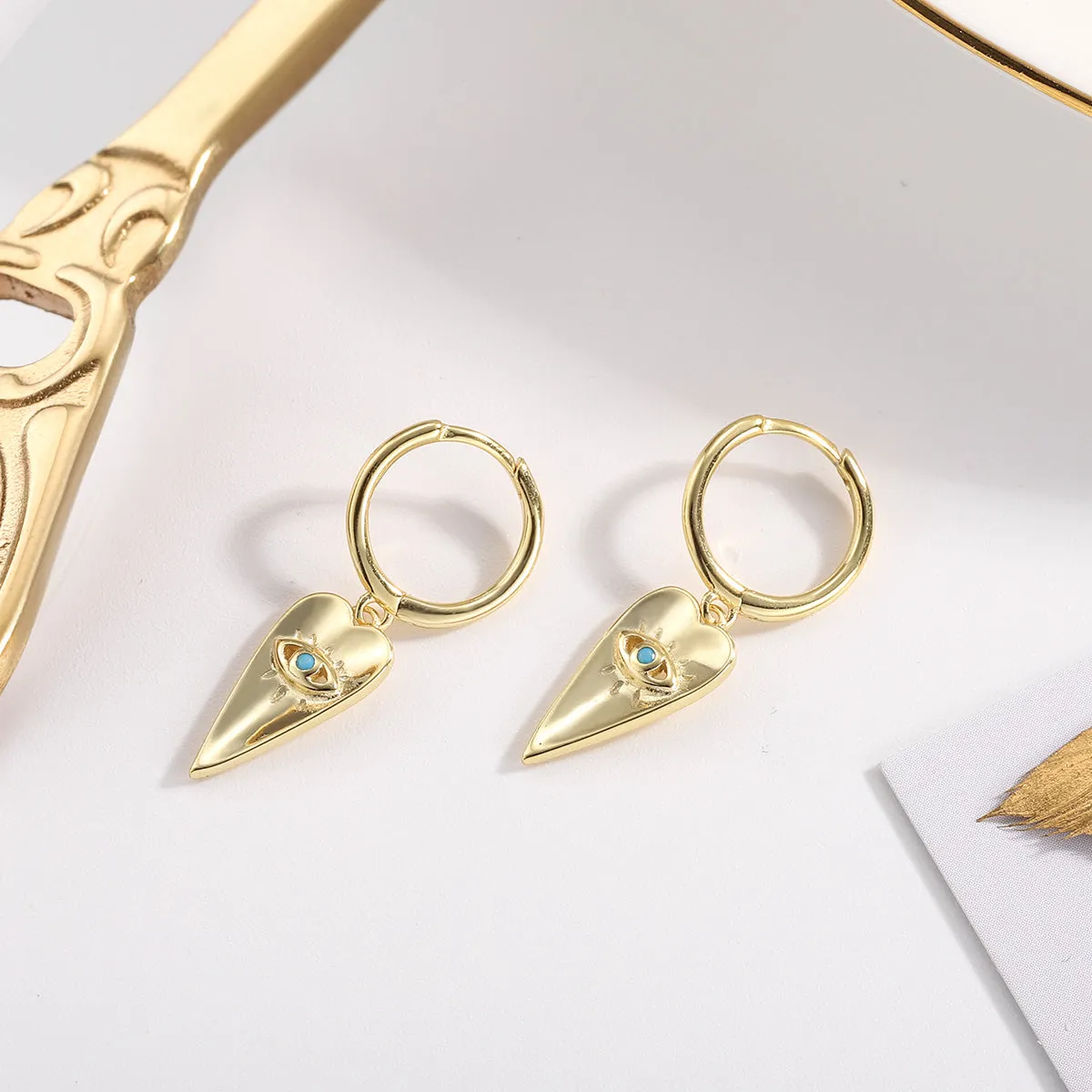 Blue Eyes Love Drop Hoops Earrings
