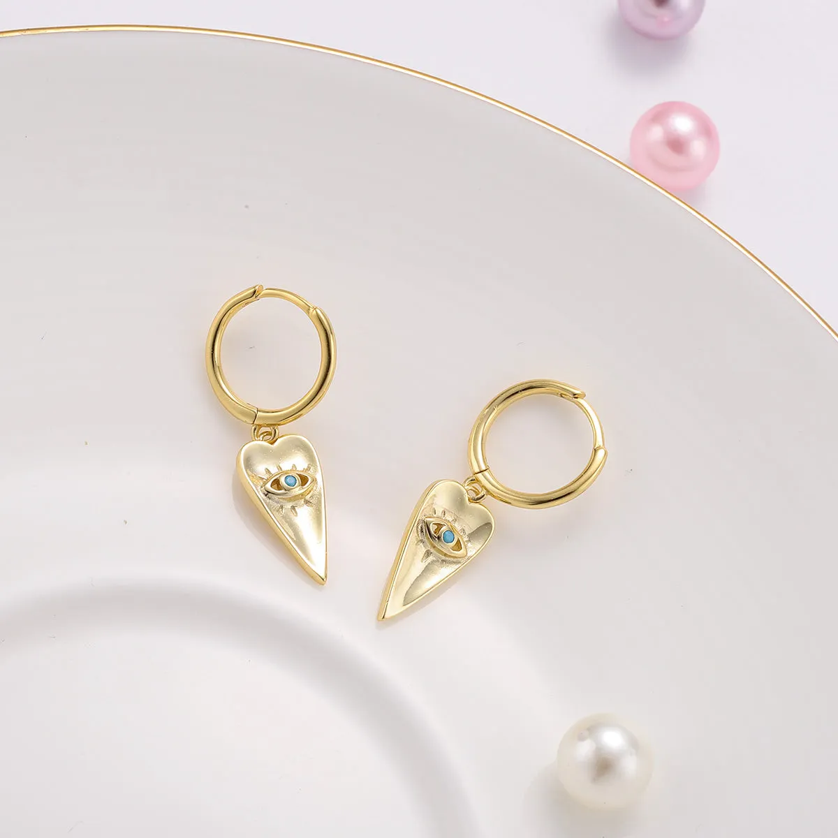 Blue Eyes Love Drop Hoops Earrings