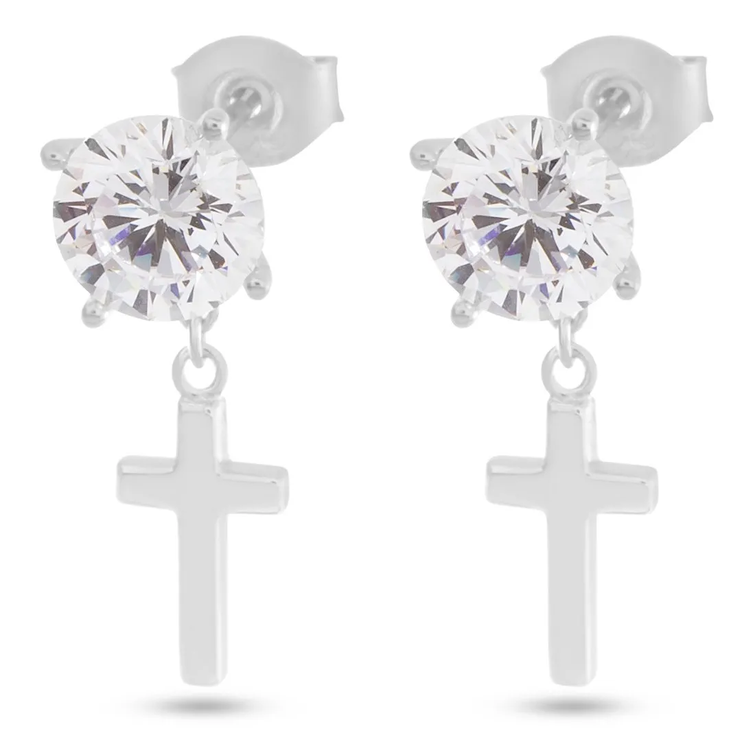 Brilliant-Cut Hanging Cross Earrings