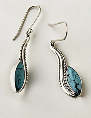 Collection Lourdes Hernandez ~ Turquoise and .950 Silver Earring, Serpentine, Lozenge Shaped Stone