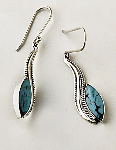Collection Lourdes Hernandez ~ Turquoise and .950 Silver Earring, Serpentine, Lozenge Shaped Stone