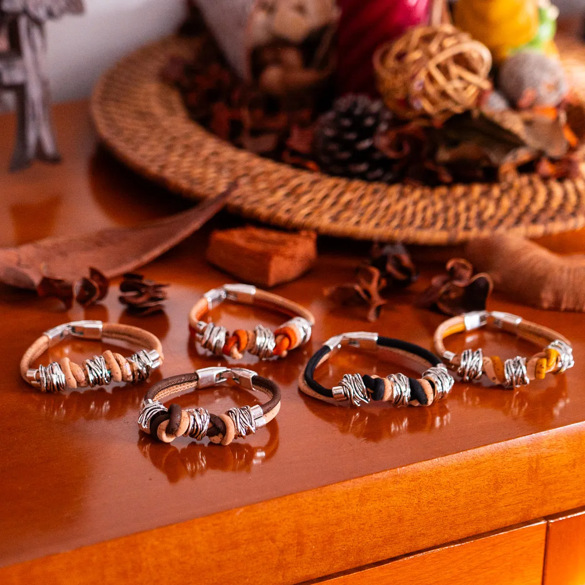 Colorful cork vegan handmade jewelry BR-220-MIX-5