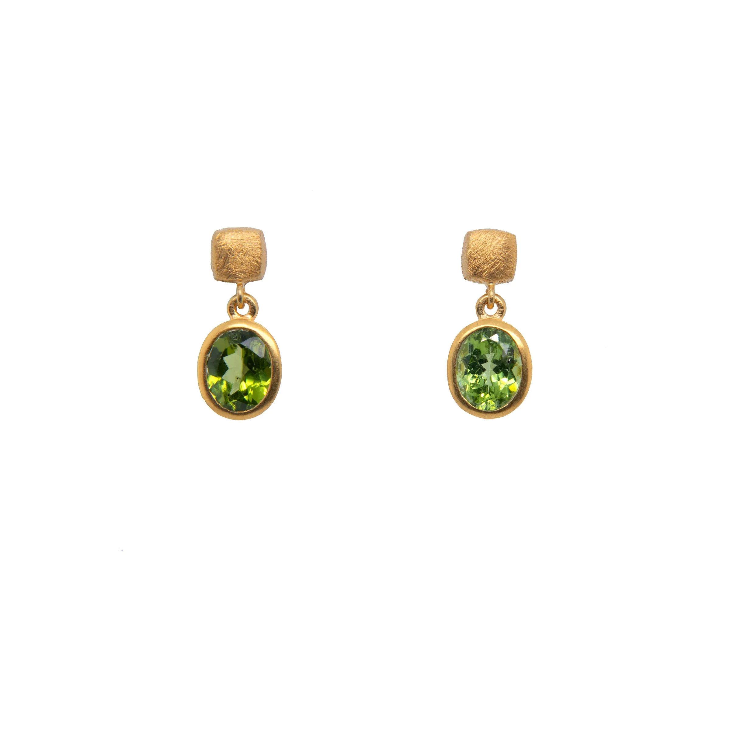 Cube Oval  Peridot Earrings 24K Fair Trade Gold Vermeil