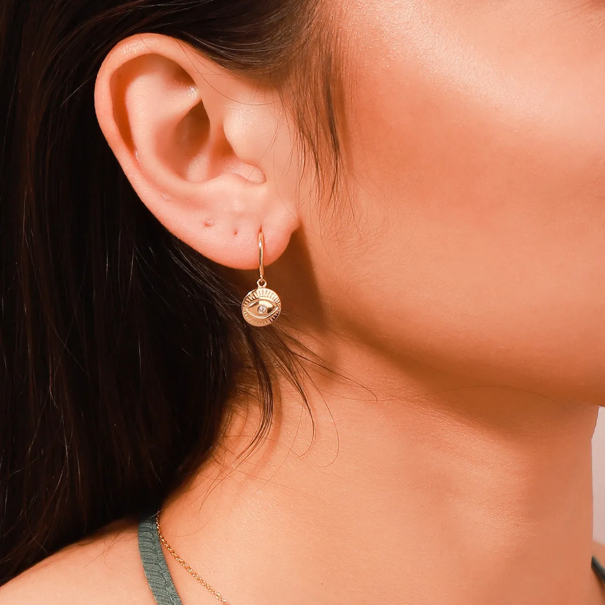 Diamond Eyes Round Drop Hoops Earrings