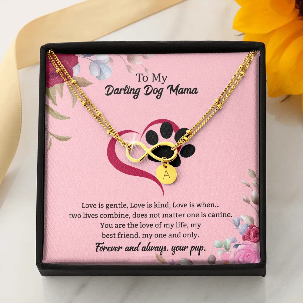 Dog Mama Infinity Bracelet 14k White Gold overlay or 18k Gold overlay Gift