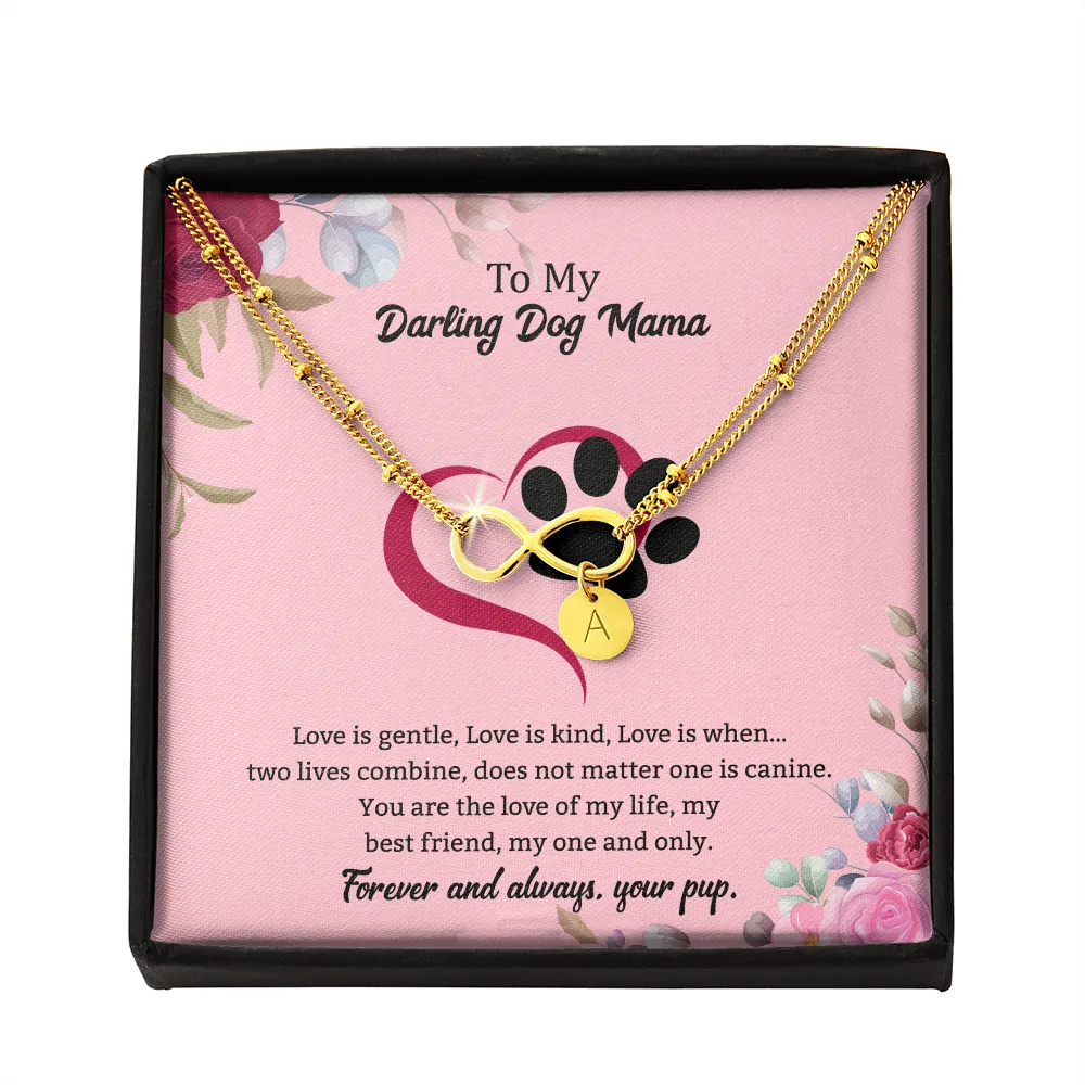 Dog Mama Infinity Bracelet 14k White Gold overlay or 18k Gold overlay Gift
