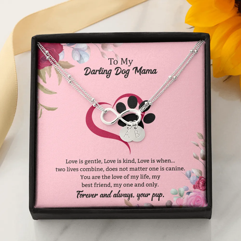 Dog Mama Infinity Bracelet 14k White Gold overlay or 18k Gold overlay Gift