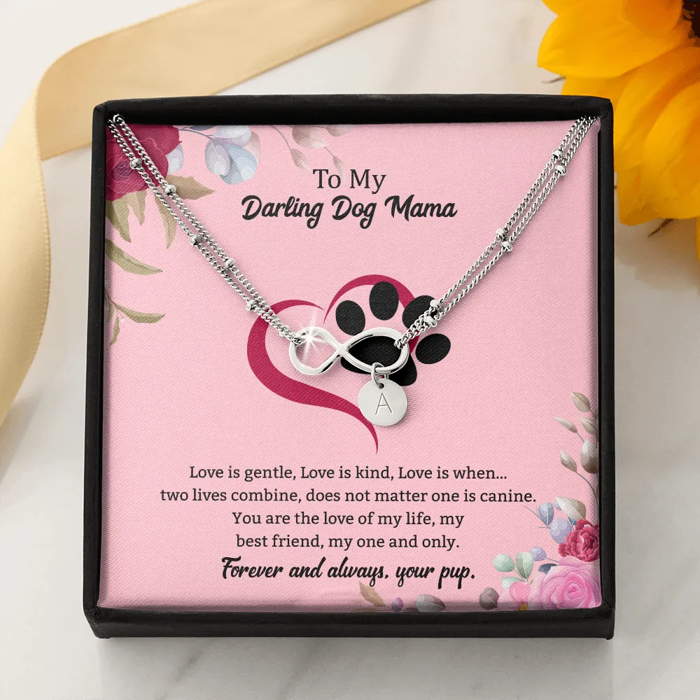 Dog Mama Infinity Bracelet 14k White Gold overlay or 18k Gold overlay Gift