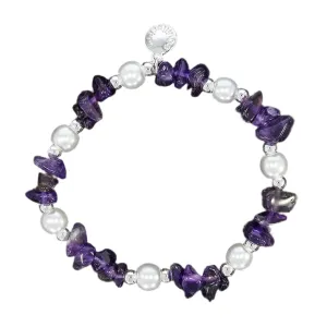 Equilibrium Amethyst Silver Plated Pearl Gem Stone Bracelet