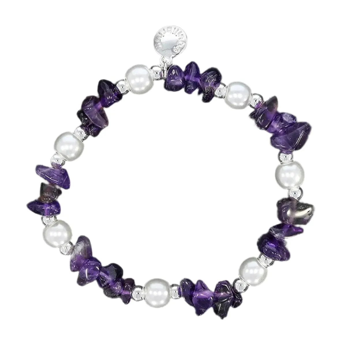 Equilibrium Amethyst Silver Plated Pearl Gem Stone Bracelet