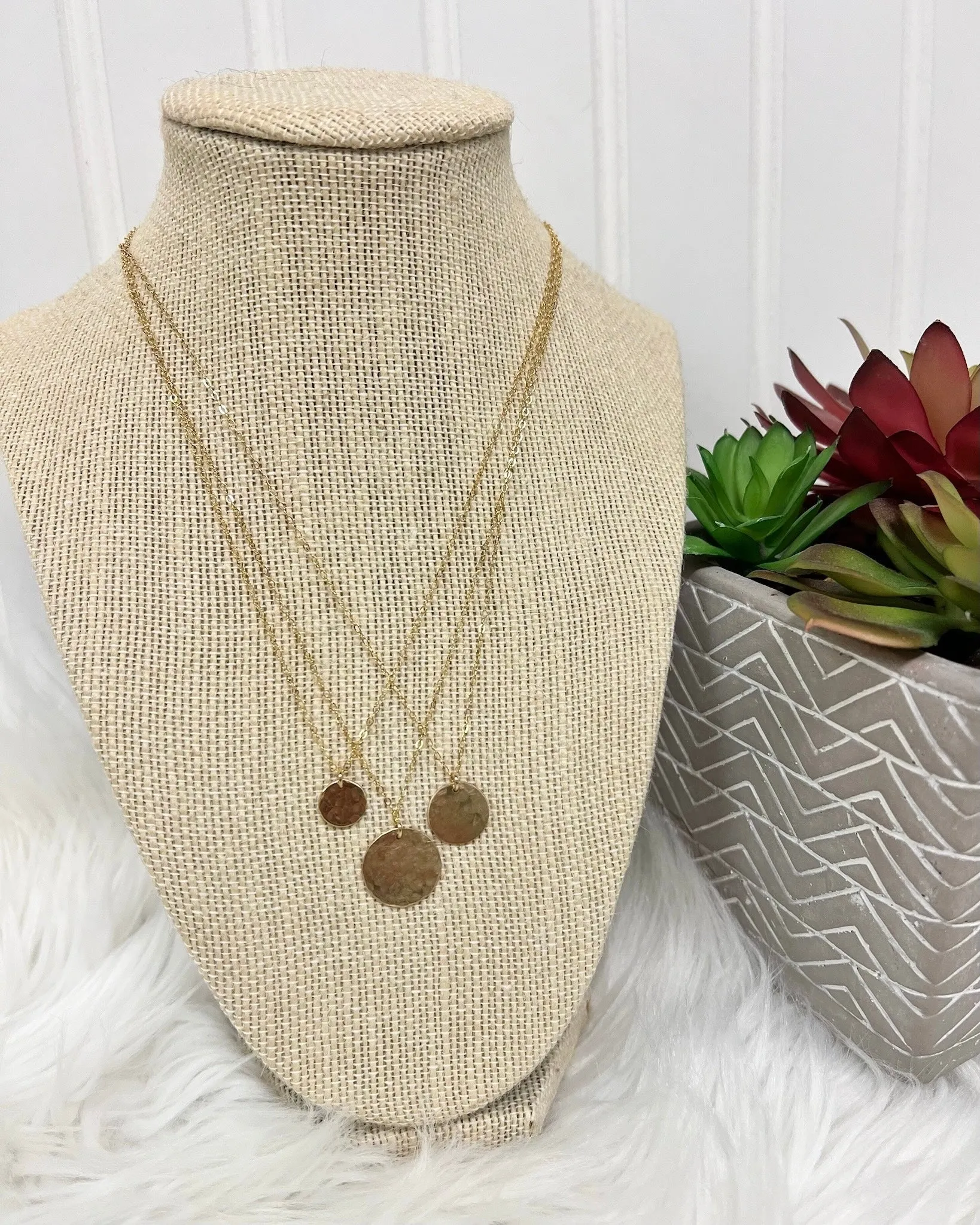 Hammered 3/8" Disc Necklace in Gold FINAL SALE