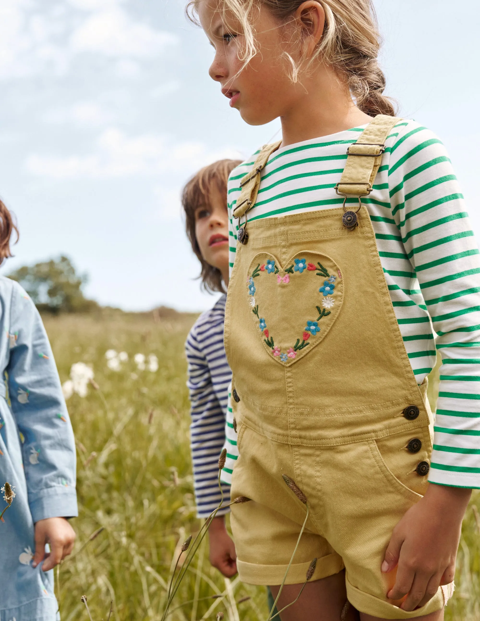 Heart Pocket Short Dungarees-Spring Yellow
