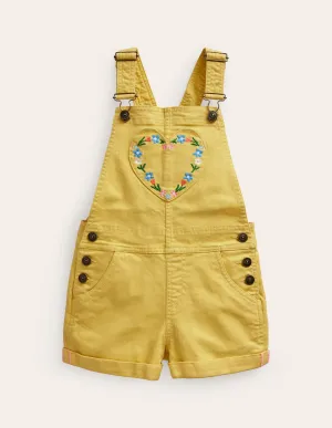Heart Pocket Short Dungarees-Spring Yellow