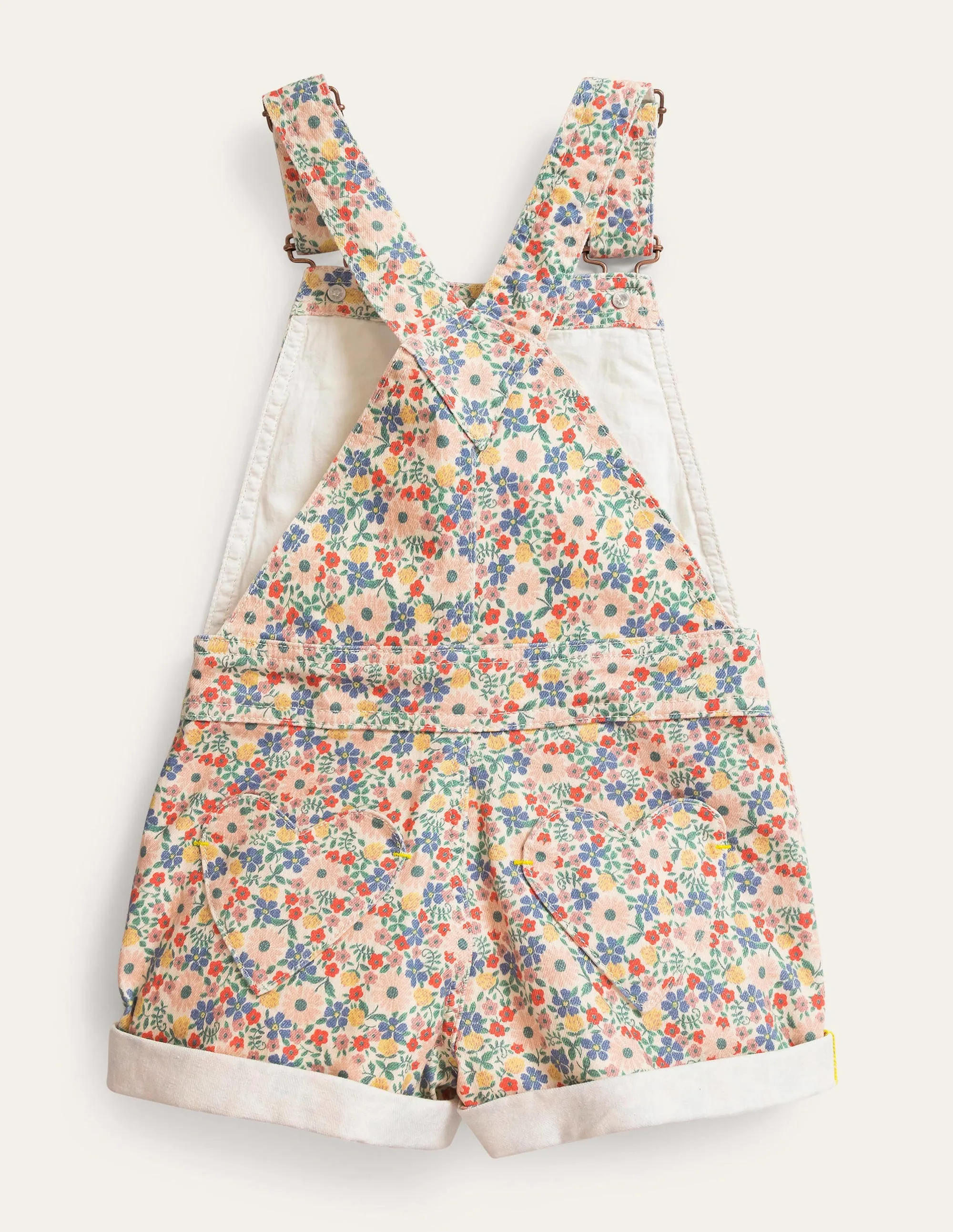 Heart Pocket Short Dungarees-Vanilla Pod Floral