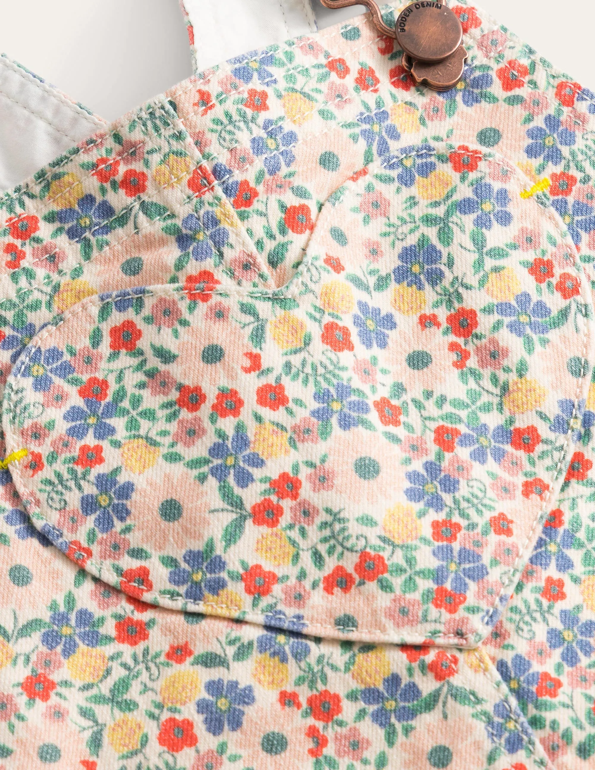 Heart Pocket Short Dungarees-Vanilla Pod Floral