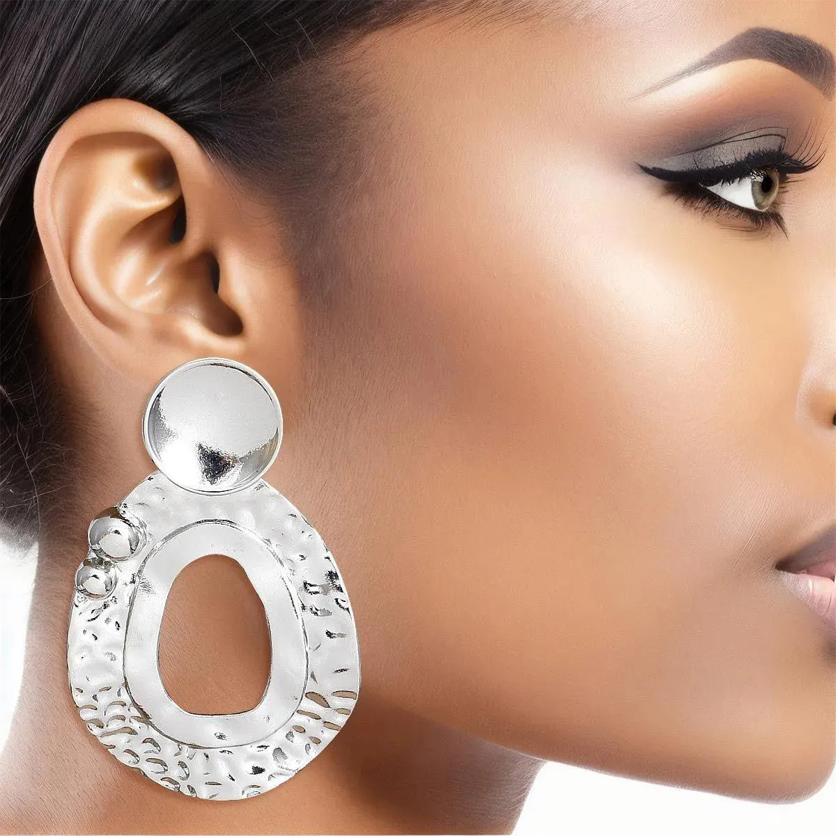 Large, Eye-catching Silver Tone Dangle Drop Earrings