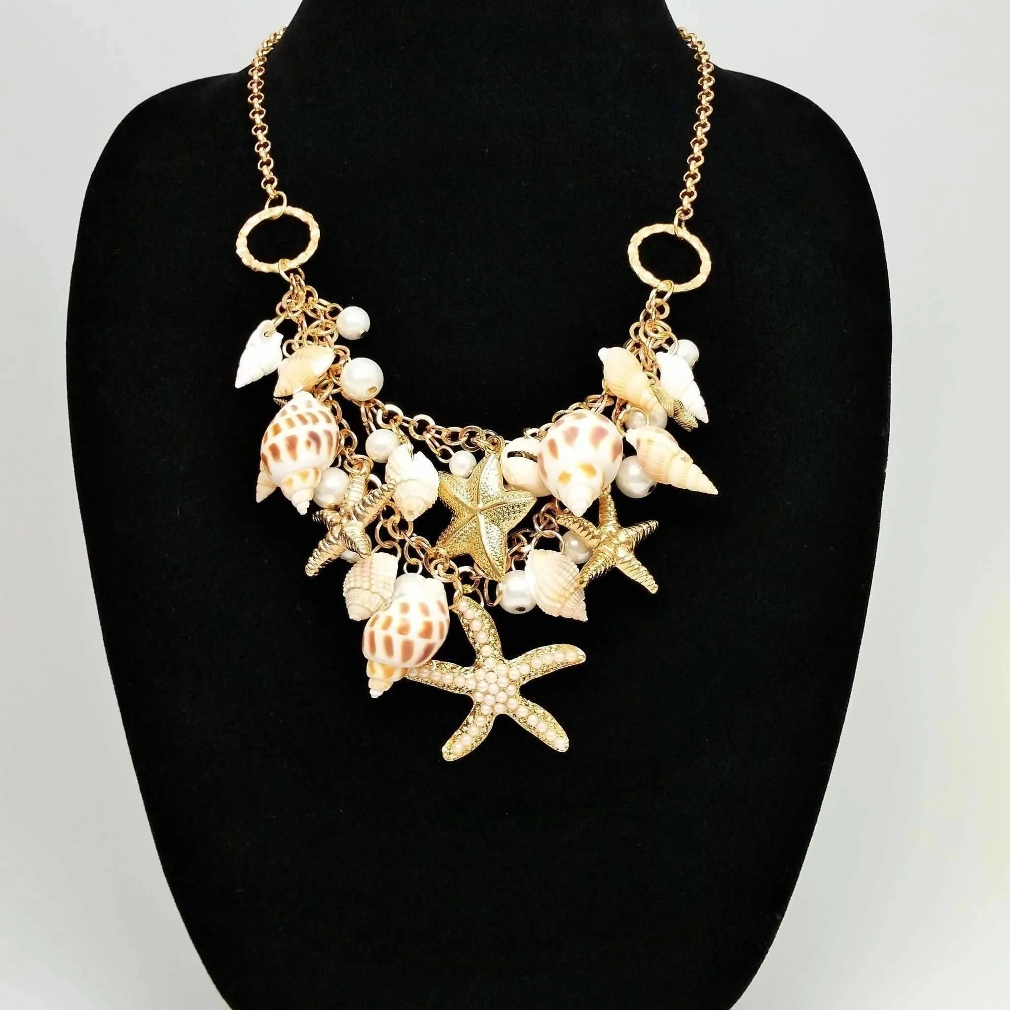 Mermaid's Collar Seashell & Starfish Gold Plated Necklace or Bracelet For Woman