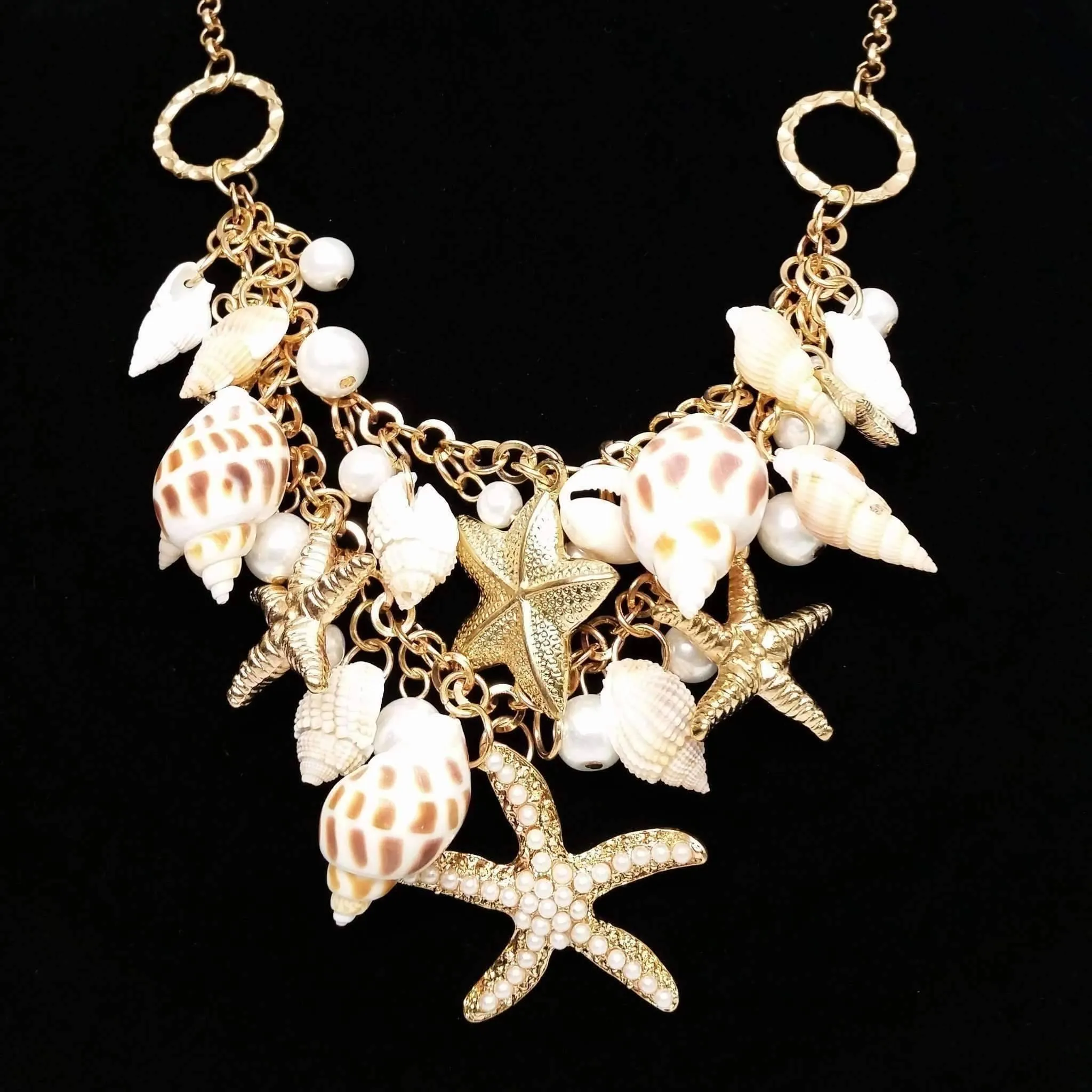 Mermaid's Collar Seashell & Starfish Gold Plated Necklace or Bracelet For Woman