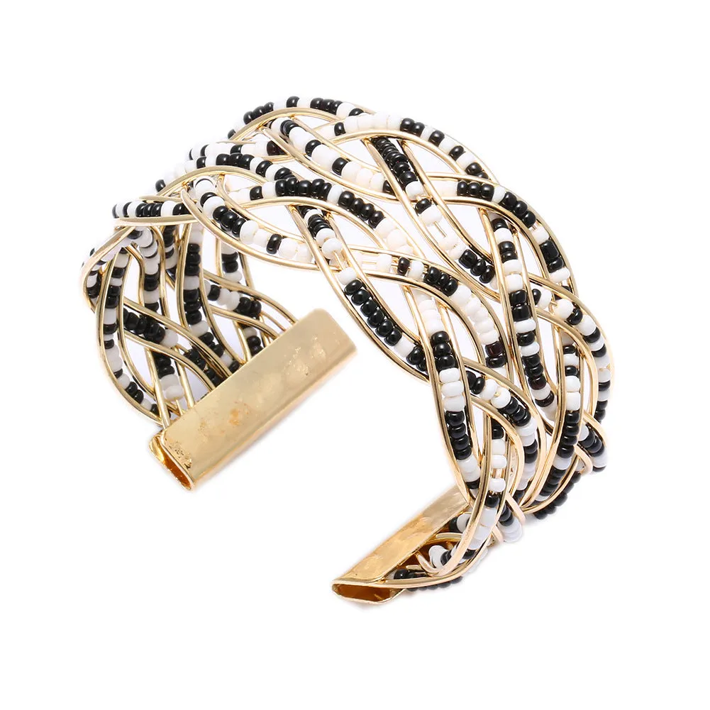 Multi-layer Colorful Rice Bead Woven Alloy Bracelet